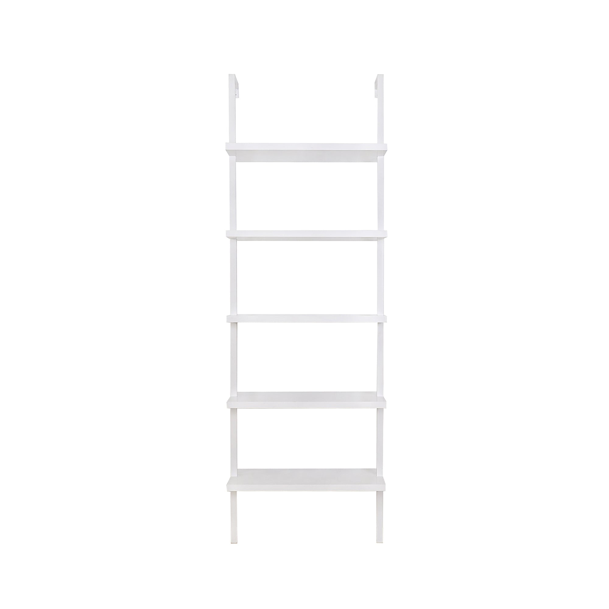 Nathan James Theo Industrial 5-Shelf White Ladder Bookcase with White Open Shelves and White Metal Frame