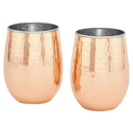 Two-Ply Hammered Solid Copper/Stemless Wine Glasses, 17 Oz., Set of 2 ...