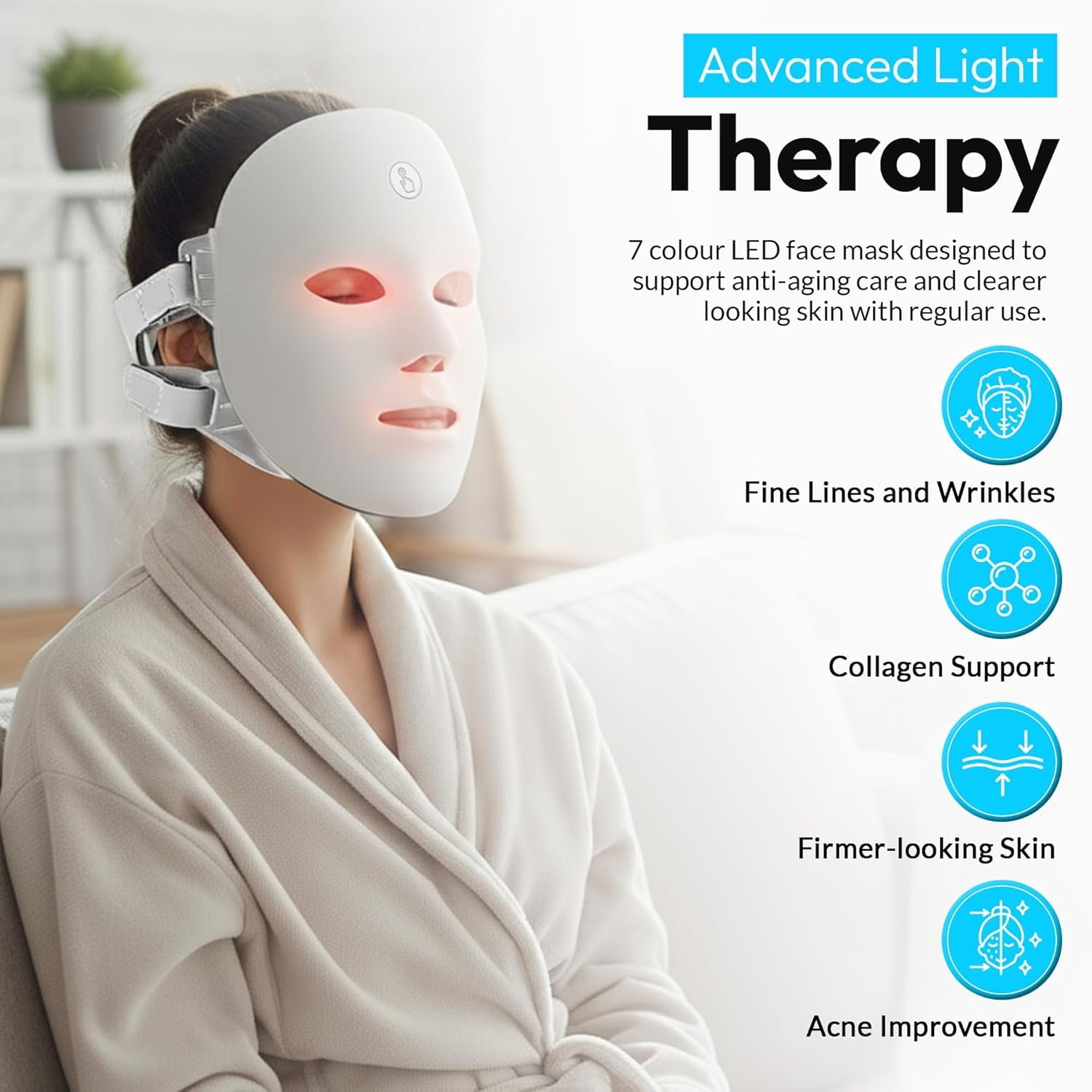 Morfone Red Light LED Face Mask Adjustable Brightness with 7 Color Led, Cordless Red Light Mask for At Home & Travel