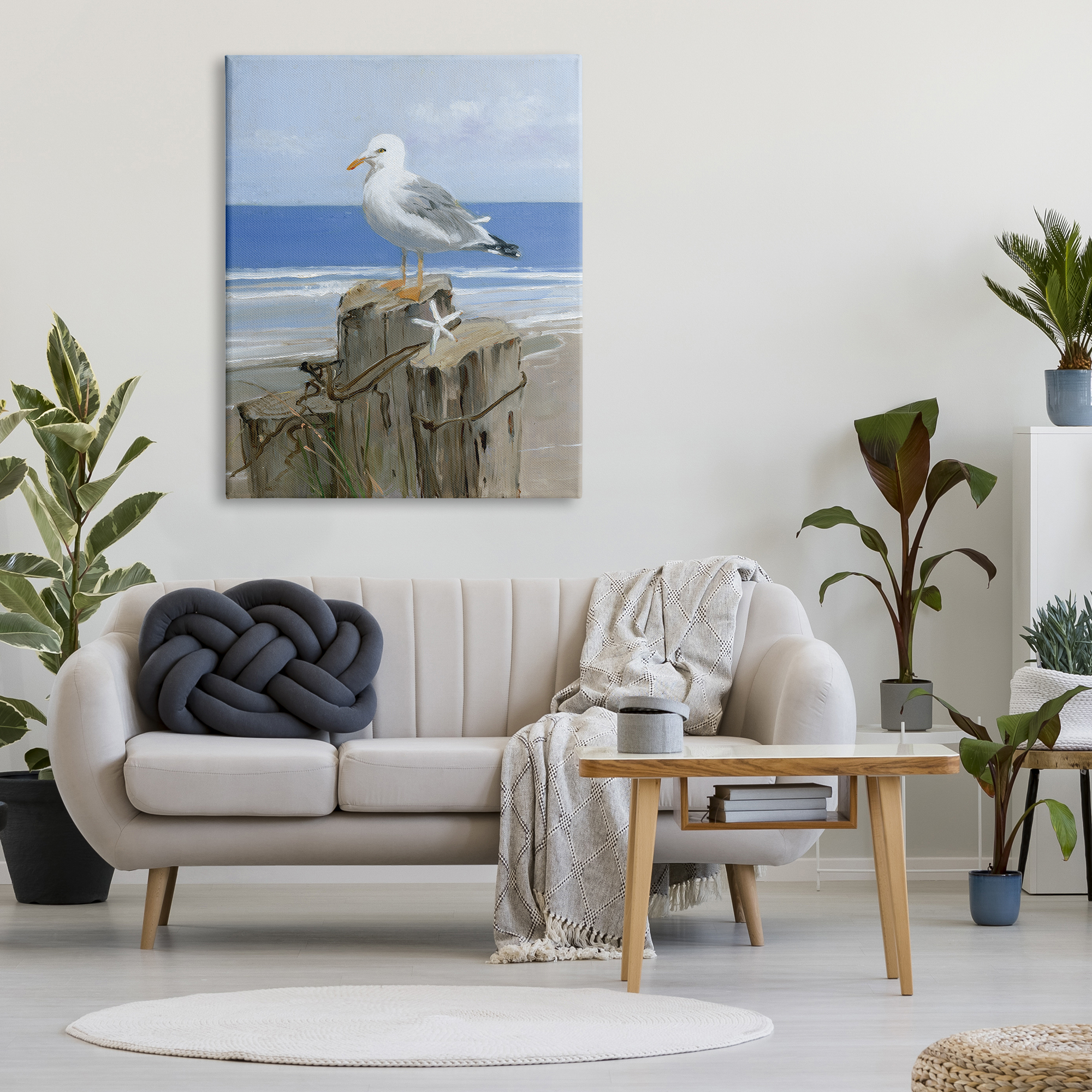 Stupell Industries Summer Seagull and Starfish Nautical Beach Post Animals & Insects Painting Gallery Wrapped Canvas Print Wall Art, 36 x 48