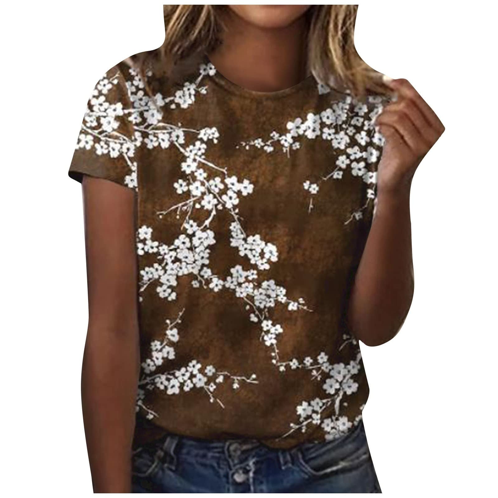 Tops for Women Casual Summer Short Sleeve Crew Neck Blouse Shirts