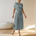 thumbnail image 5 of Njagoc3 Womens Short Sleeve Fitted Dress - Round Neck, Solid Color, Waist-Defining Design, Summer Office Wear, 5 of 6
