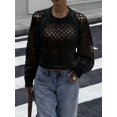 thumbnail image 4 of Women's Crochet Sweater Crew Neck Long Sleeve Tie Open Back Cropped Sweater Knit Pullover Top Black S, 4 of 10