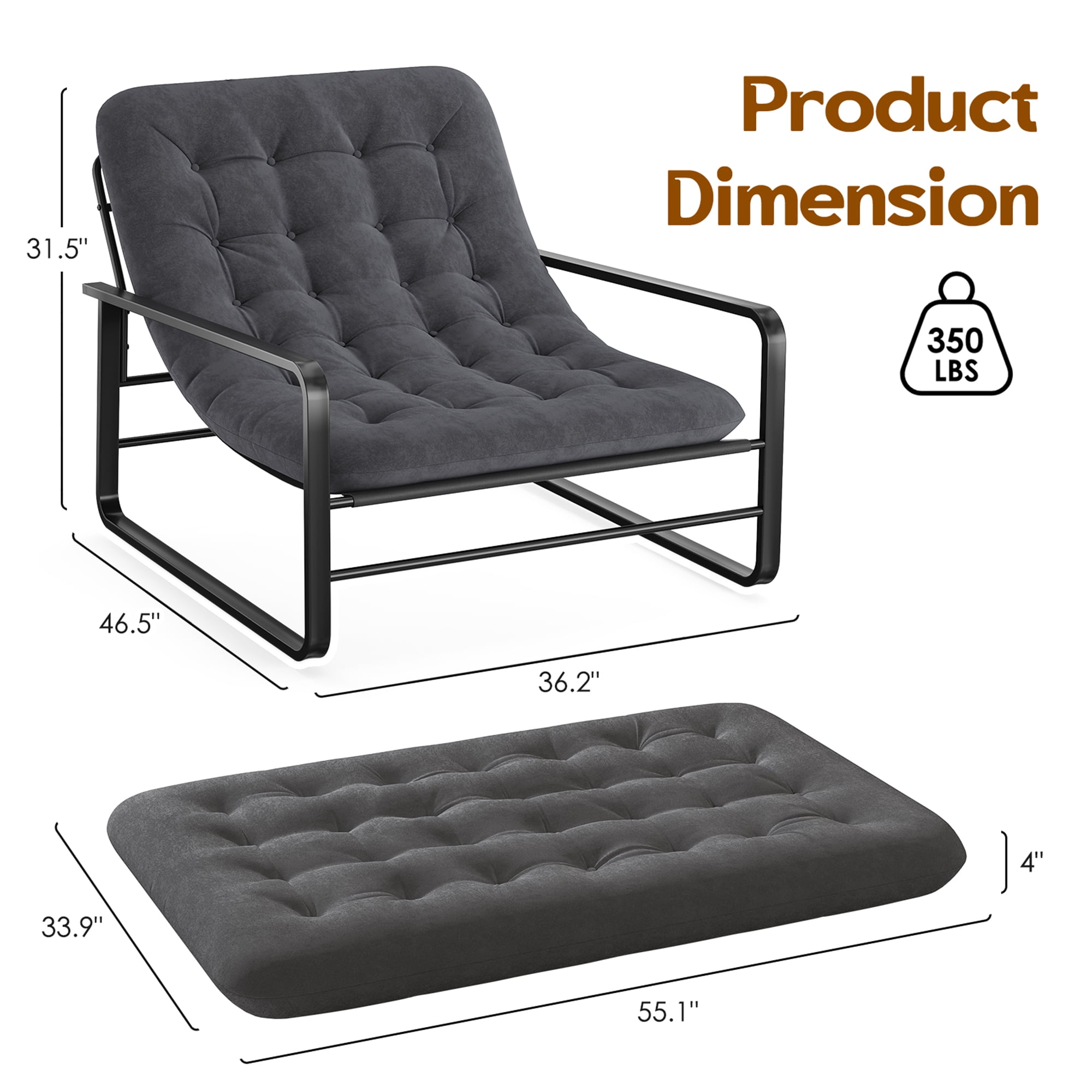 MAYEERTY 41.7" Gray Boucle Metal Frame Accent Chair, 350LBS High Density Sponge Lounge Chair for Living Bedroom Balcony