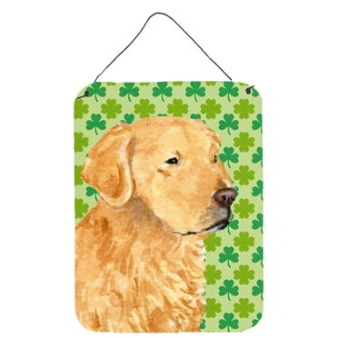 Golden Retriever St. Patricks Day Shamrock Portrait Wall or Door Hanging Prints
