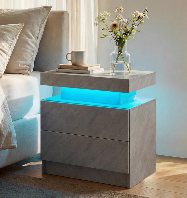 Howcool LED Nightstand, 2 Drawer Bedside Side Table with LED Lights for Bedroom Living Room