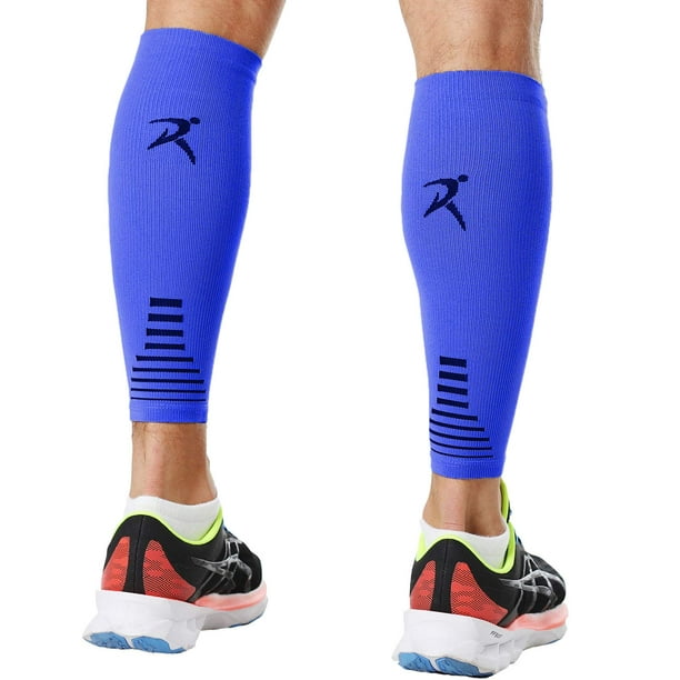 Rymora Leg compression Sleeve, calf Support Sleeves Legs Pain Relief for  Men and Women, comfortable and Secure Footless Socks for Fitness, Running,  and Shin Splints - Blue, X-Large (One Pair 