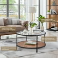 thumbnail image 3 of Gexpusm 32"Round Coffee Table, Glass Top Table,Solid Wood,Double-Layer,Modern,Black, 3 of 14