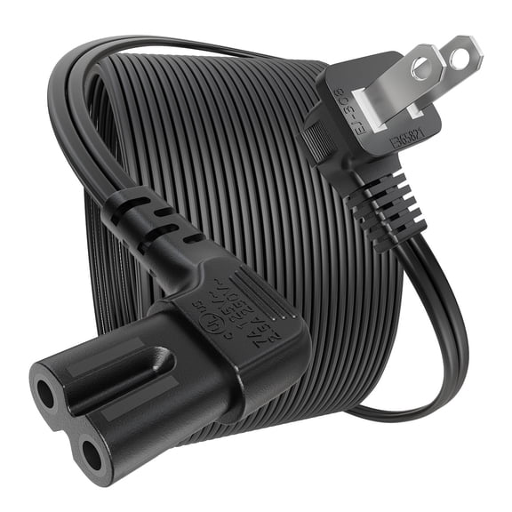 Yaekea 12Ft AC 2 Prong TV Power Cord Compatible with Samsung TV Xbox PS4 PS5 PS3 TCL HP Printer JBL Cinema Speaker Universal C7 90 Degree Angled Power Cord UL Listed Replacement Cable