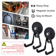 MUTUACTOR Strong Garage Magnetic Hooks, 2 Pack Heavy Duty Storage Utility Magnet Hooks with Anti-Slip Coating for Indoor & Outdoor Hanging (Black)