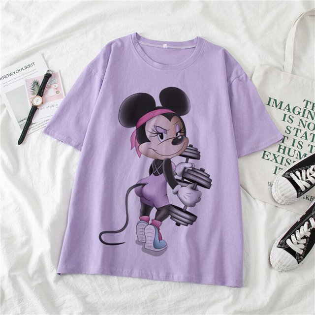 Mickey Mouse Disney Short Sleeve T-Shirts Devil Minnie Mouse Funny Women's T-Shirt Fashion Streetwear Edgy Female Clothing 2022XXL Gao Jinjia LED