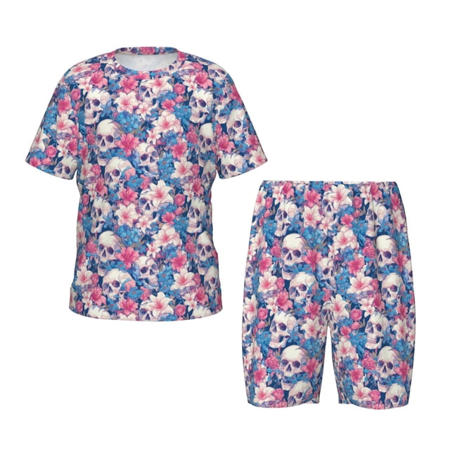 Fotbe Skull Pijama Estampada de 2 Piezas para Niños – Ropa de Dormir de Manga Corta Cómoda para Niños y Niñas, Camiseta y Shorts de Algodón-Small