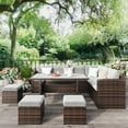 thumbnail image 2 of Patio Furniture Set, 7 Piece Outdoor Wicker Patio Furniture with High Curved Back Dining Sectional Sofa, Dining Table, Ottomans and Cushions, All Weather Conversation Set, Grey, 2 of 11