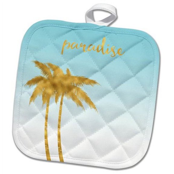 3dRose, Image of Blue Ombre Gold Palm Trees Tropical Paradise, 8x8 Potholder