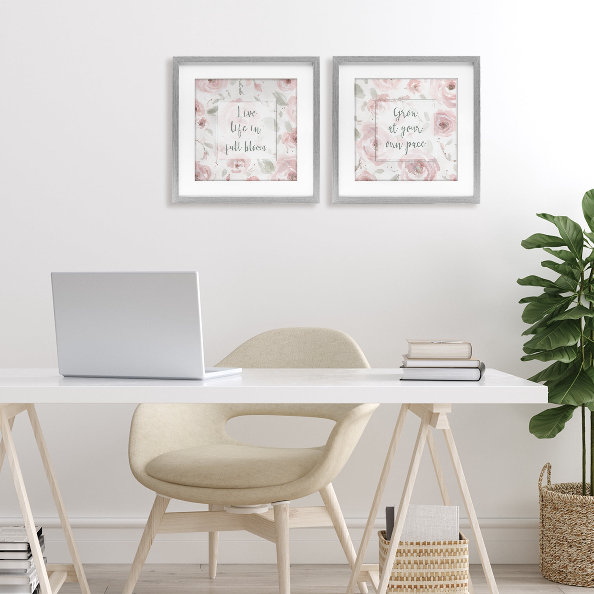 Stupell Industries Full Bloom at Your Pace Florals 2 Piece Gray Framed Print Under Glass Set, design by Carol Robinson