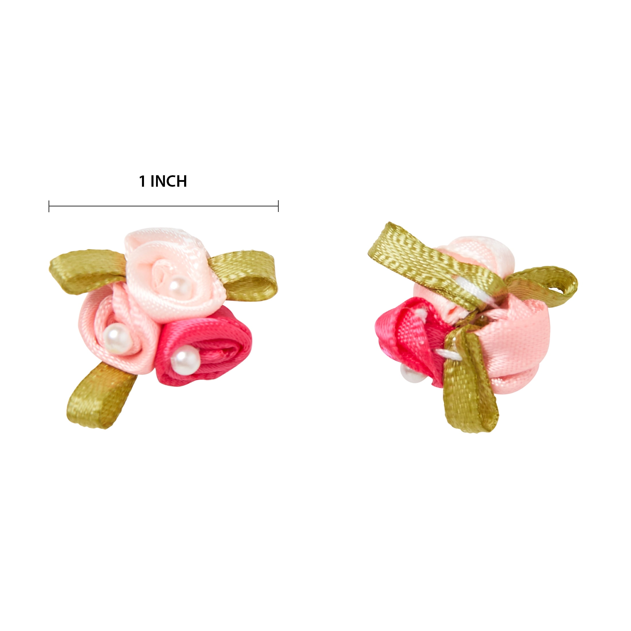 Offray Accessories, Shocking Pink 1 inch Tricolor Ribbon Rose Embellishments, 8 count, 1 Package