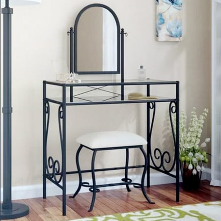 New Bedroom UBesGoo Mirror Vanity Set Table Stool Makeup Vintage Dresser Decor Bedroom Furniture NEW ()