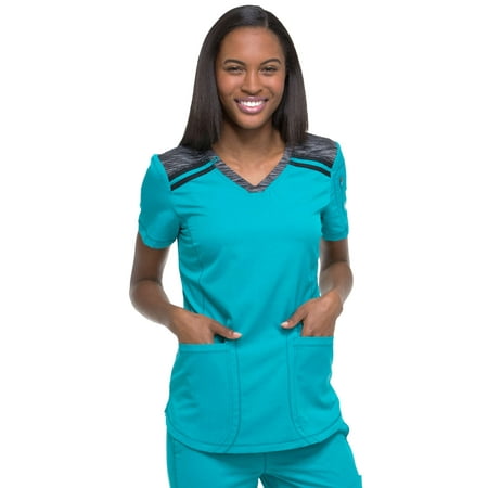 

Dickies Dynamix Medical Scrubs Top for Women V-Neck DK740 L Teal Blue