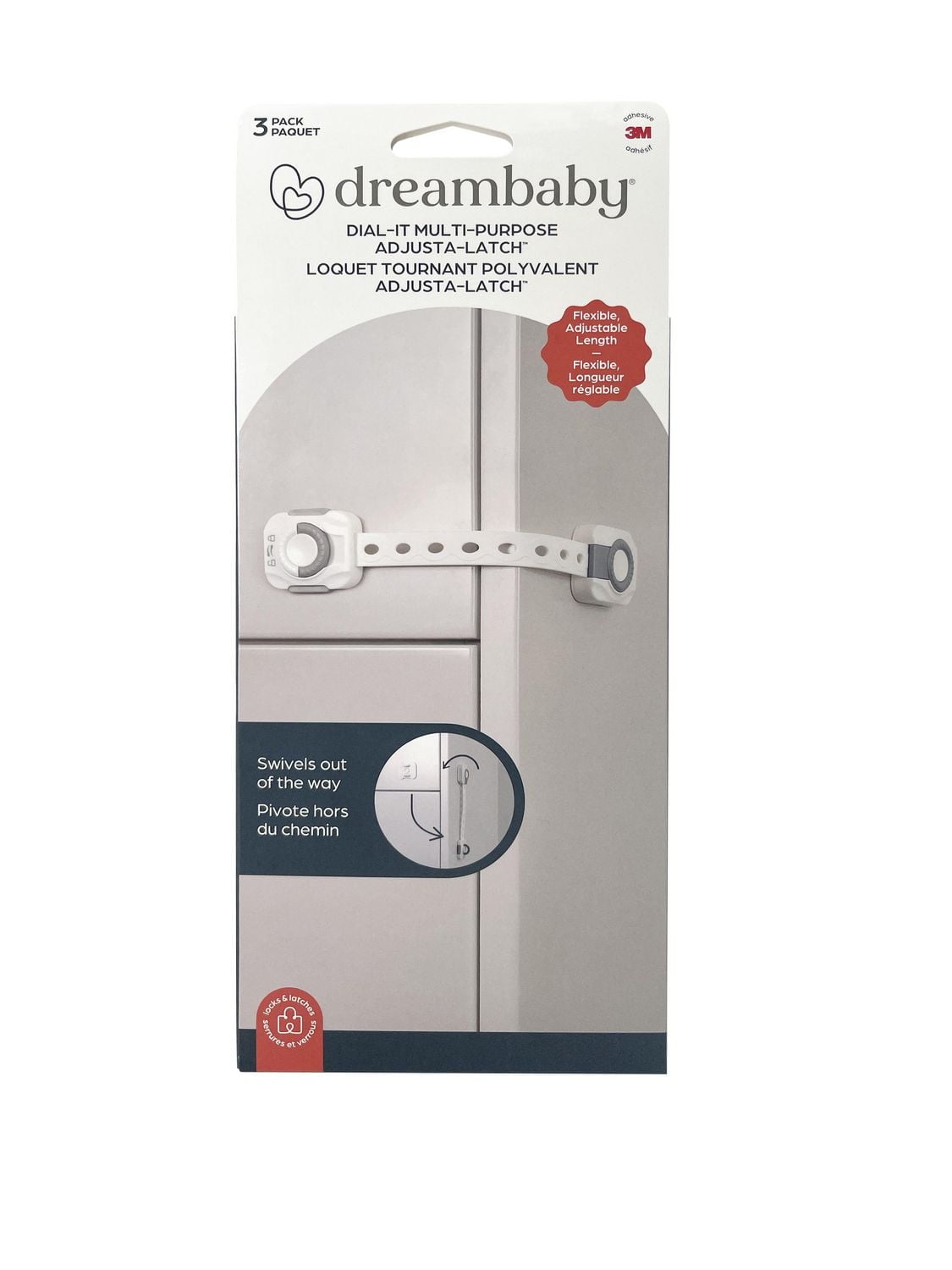 Dreambaby® Dial-It Adapta™ Strap Latch - 3pk, Super Strong Safety Straps!