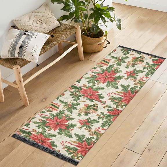 Yayeee Runner Rug for Bedroom 2'x6' Machine Washable Hallway Non Slip Mat, Retro Christmas Holly
