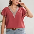 thumbnail image 2 of hopeusnice Women's Short Sleeve Swiss Dot Blouse Notch V Neck T-Shirts Summer Tops Casual Loose Trendy Pleated Elegant Business Workwear Shirts Fashion Solid Color Tunic, 2 of 8