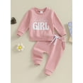 thumbnail image 2 of Bagilaanoe 2PCS Toddler Baby Girl Pants Set Letter Print Long Sleeve Sweatshirt Tops + Sweatpants 6M 12M 18M 24M 3T Kids Casual Sweatsuits, 2 of 9