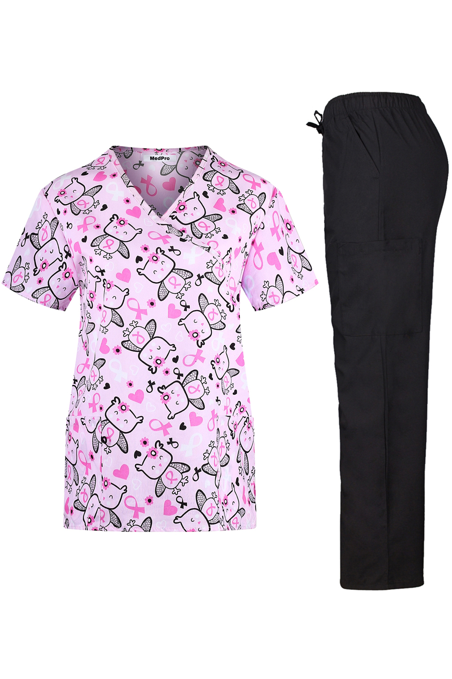 Printed Medical Scrub Set Mock Wrap Top and Pants