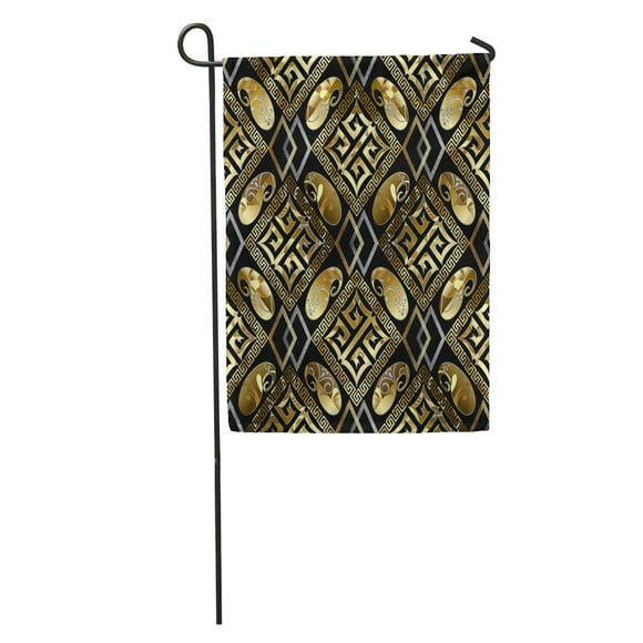 NUDECOR Luxury Geometric Black Floral Vintage Gold Greek Key Rhombus Squares Garden Flag Decorative Flag House Banner 12x18 inch