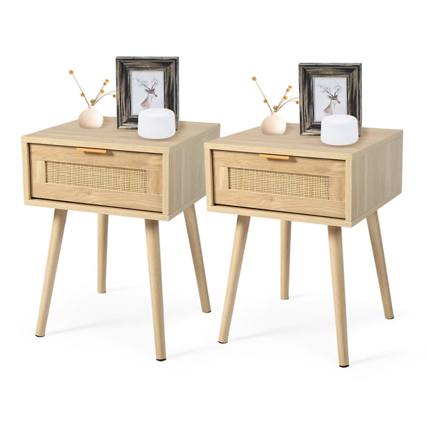 LAZZO Nightstands Set of 2 with Drawer Mid Century Modern Bedside Table