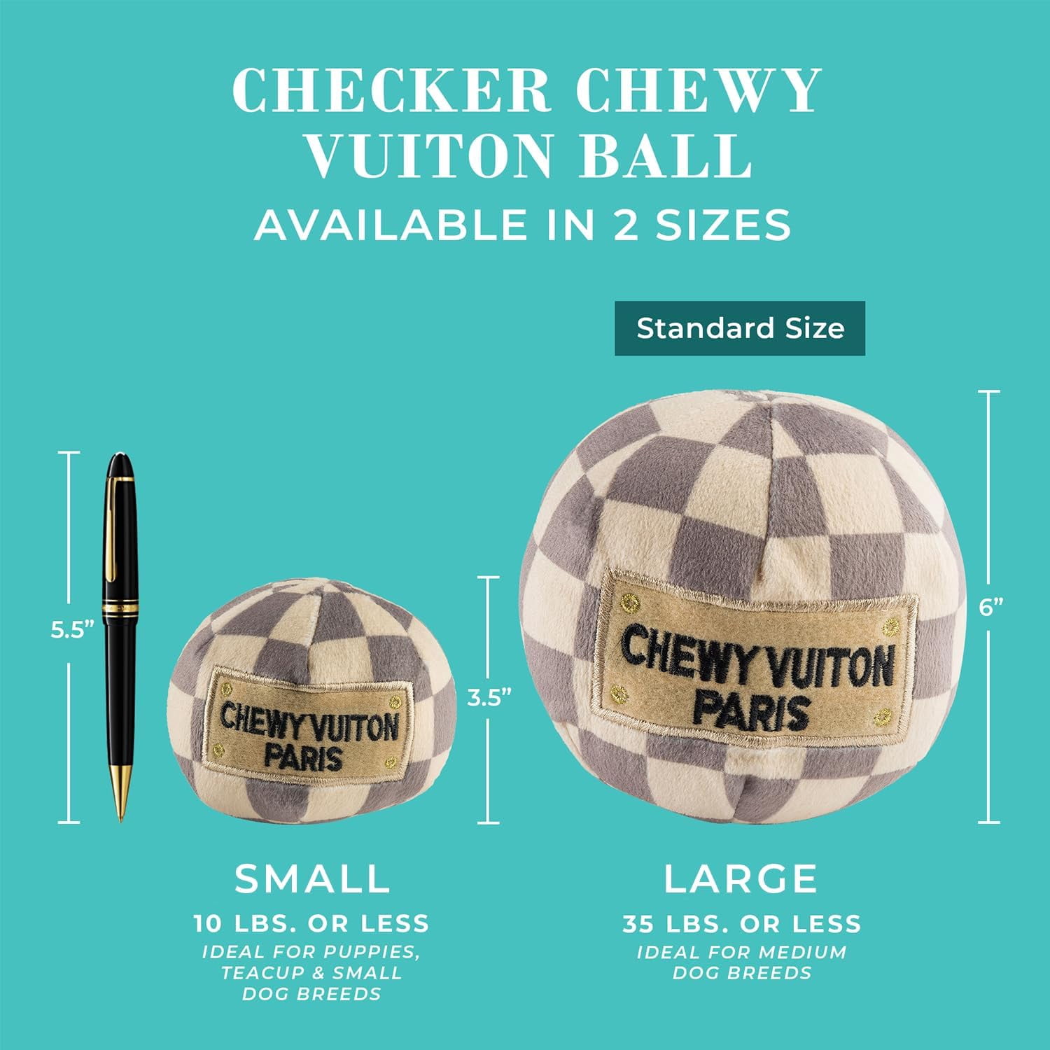 Haute Diggity Dog Chewy Vuiton Parody Squeaky Plush Ball Dog Toy, Small
