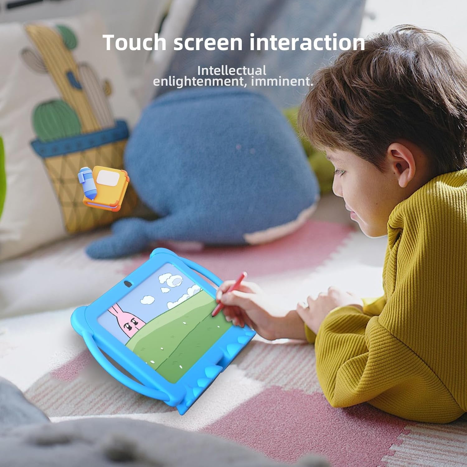 7 Inch Kids Tablet, Android Toddler Tablet for Kids, 4GB RAM+32GB ROM, Quad-core Processor, Parental Control, 1024x600 HD Screen, 3000mAh Battery, 8MP Camera Tablets PC with Silicone Case, Blue