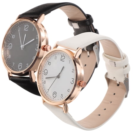 WORGEOUS 2Pcs PU Leather Wristband Watch Women Watch Fashion Quartz Watch Student Watch