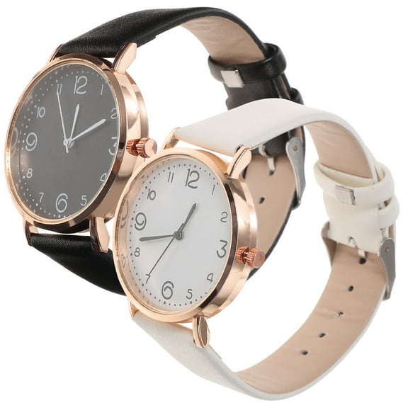 WORGEOUS 2Pcs PU Leather Wristband Watch Women Watch Fashion Quartz Watch Student Watch
