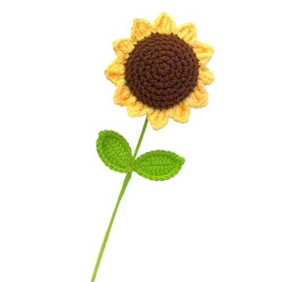 3Pcs Sunflower Crochet Flowers,16.55 Handmade Crochet Sunflower Bouquet Knitted Sunflowers Flower with Leaves Artificial Crochets Flower Bouquet for Mothers Day Mom Grandma,Vase Decor