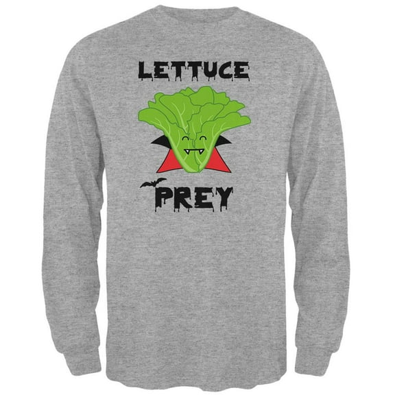 Halloween Vegetable Lettuce Let Us Prey Dracula Funny Mens Long Sleeve T Shirt Heather LG