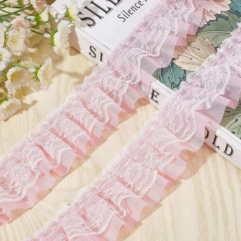 11 Yards Pink Double-Layer Pleated Chiffon Lace Trim 5cm Wide 2-Layer  Gathered Ruffle Trim Edging Tulle Trimmings Fabric Ribbon
