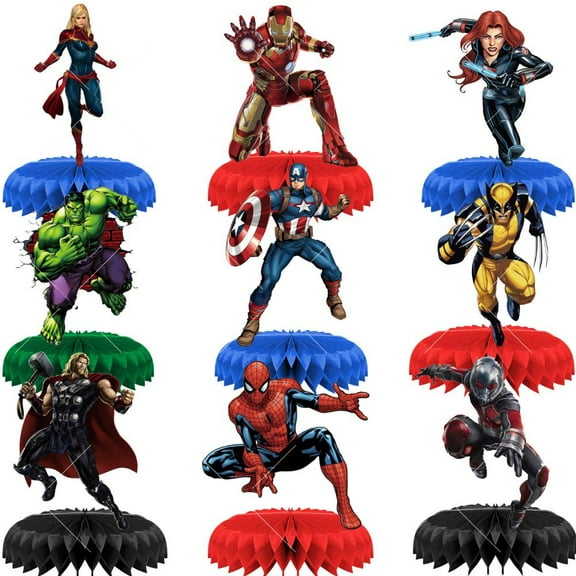 9 PCS Superhero Party Supplies, Honeycomb Centerpieces 3D Double Side Party Decor, Colorful Non-Fading Cardstock Birthday Party Decorations for Tabletop