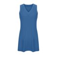 thumbnail image 6 of VBTAPA Womens Mini Dresses Sleeve V Neck Tunic Dress Side Slit Casual Summer Dresses Blue L, 6 of 7