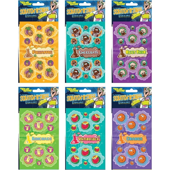 Just For Laughs Dr. Stinky's Scratch N Sniff Stickers 6-Pack- Chocolate, Rootbeer, Pineapple, Orange, Watermelon, Lemonade 162 Stickers