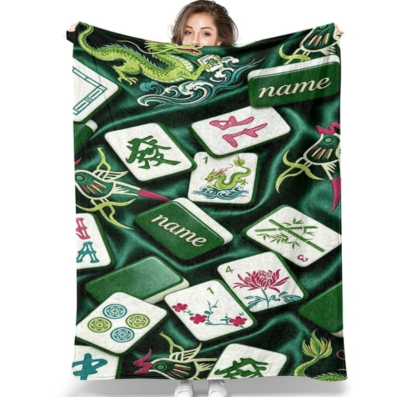 Mahjong Fleece Throw Blanket , Custom NAME Mahjong Blanket Cozy Blanket for Couch & Bedroom, Gift for Women & Girls 30*40IN