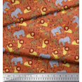 thumbnail image 2 of Soimoi Orange Rayon Fabric Lion,Giraffe & Elephant Kids Printed Fabric 1 Yard 42 Inch Wide, 2 of 3