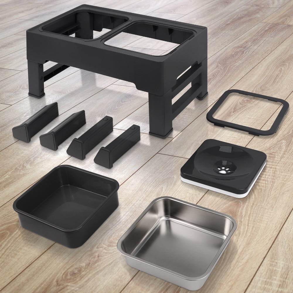 Taglory Elevated Dog Bowls with Stainless Bowl, Adjust 4 Heights for Small Medium Large Dogs, Black