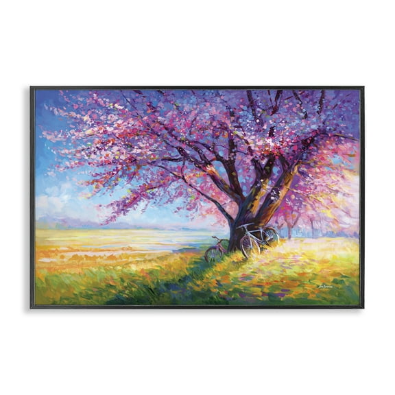 Stupell Industries Sweet Romance of Cherry Blossom Trees Landscape & Nature Painting Black Framed Art Print Wall Art, 18 x 12