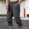 thumbnail image 2 of RYDCOT Men's 3/4 Capri Joggers Running Athletic Gym Workout Long Cargo Shorts Cotton Below Knee Pants with Muti Pockets Gray, 2 of 7