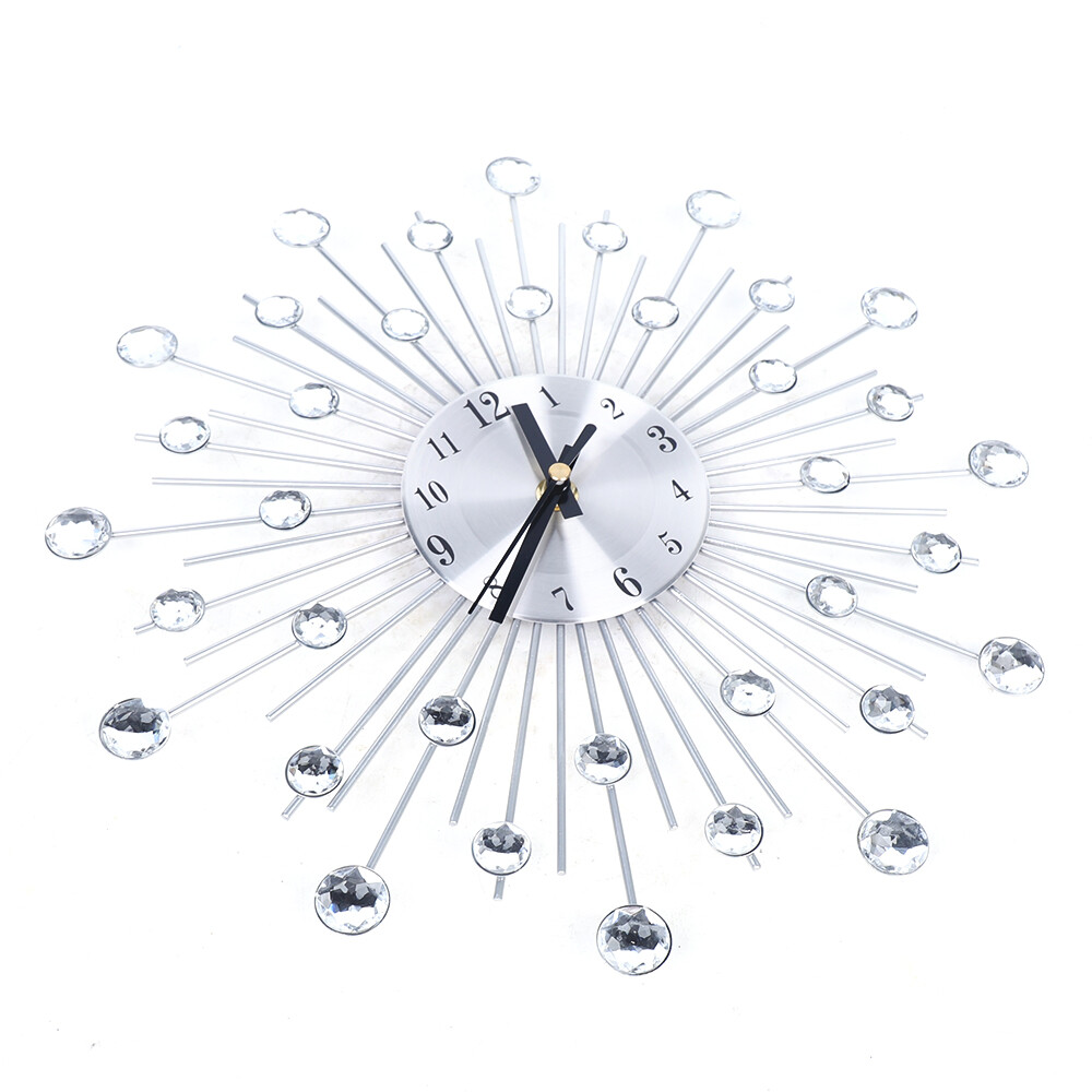 DENEST Wall Clock with K9 Crystal & Metal Hands,13" Silent Quartz,Wall-Mount, Silver,Modern Home & Office Decor, Ideal Gift
