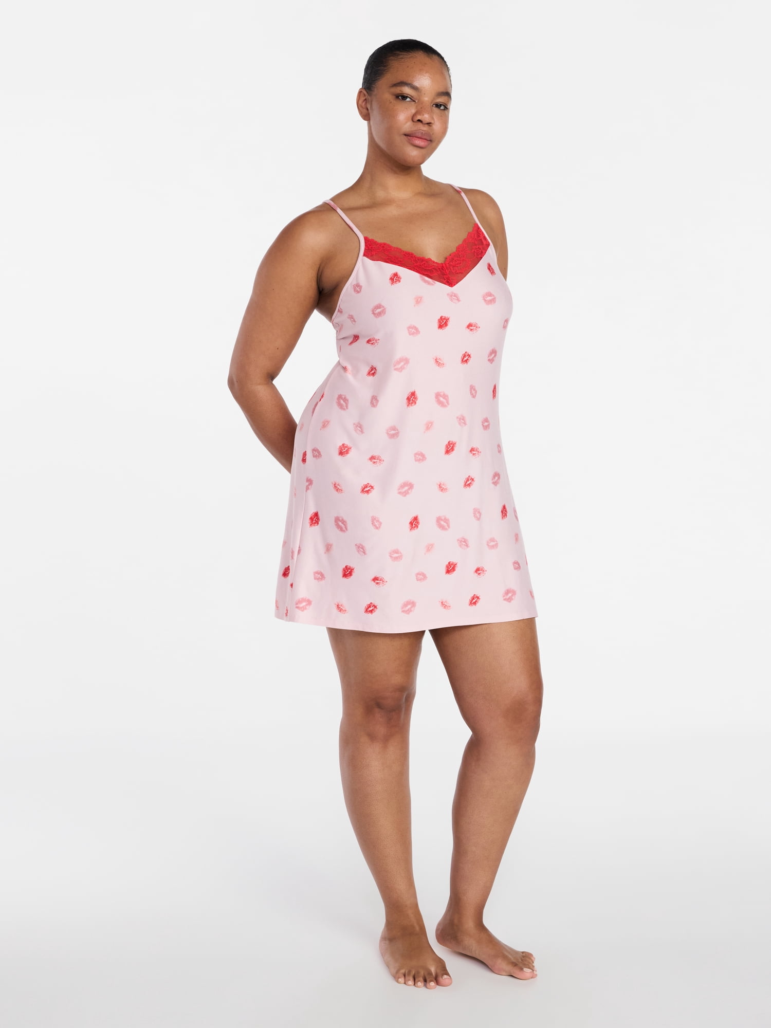 Joyspun Women’s Dreamy Soft Collection Lace Front Knit Valentine's Day Chemise, Sizes XS to 3X