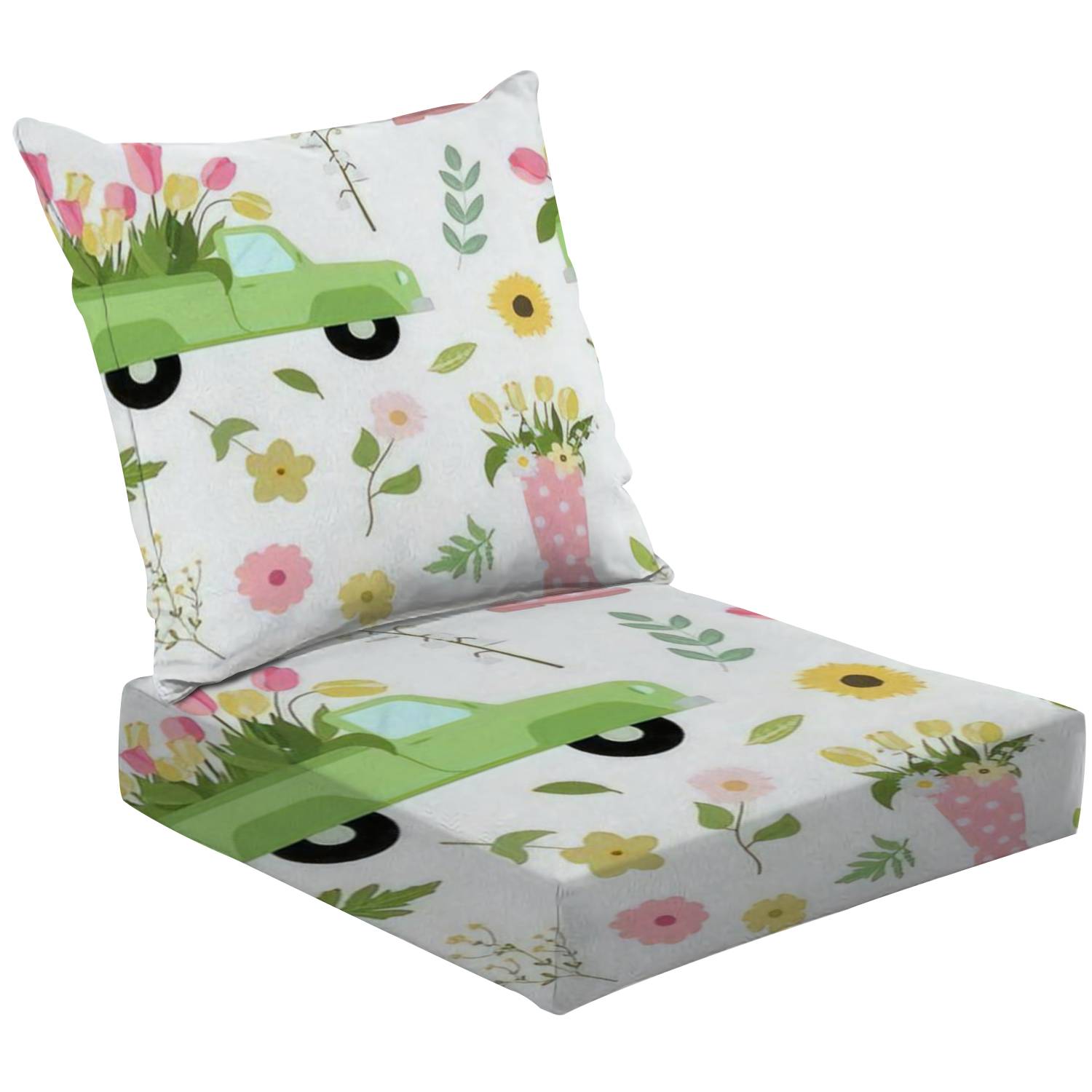 2Piece Deep Seating Cushion Set Vintage green floral pickup truck pink