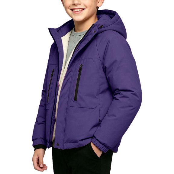Cethrio Boys Winter Coats Size 8 , Warm Windproof Skiing Waterproof Windbreaker with Pockets Purple Size 8