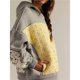 thumbnail image 5 of Sudadera con Capucha Extragrande para Mujer, con Bordado Floral, Bloques de Color, Deshilachada, Larga Gris L, 5 of 8