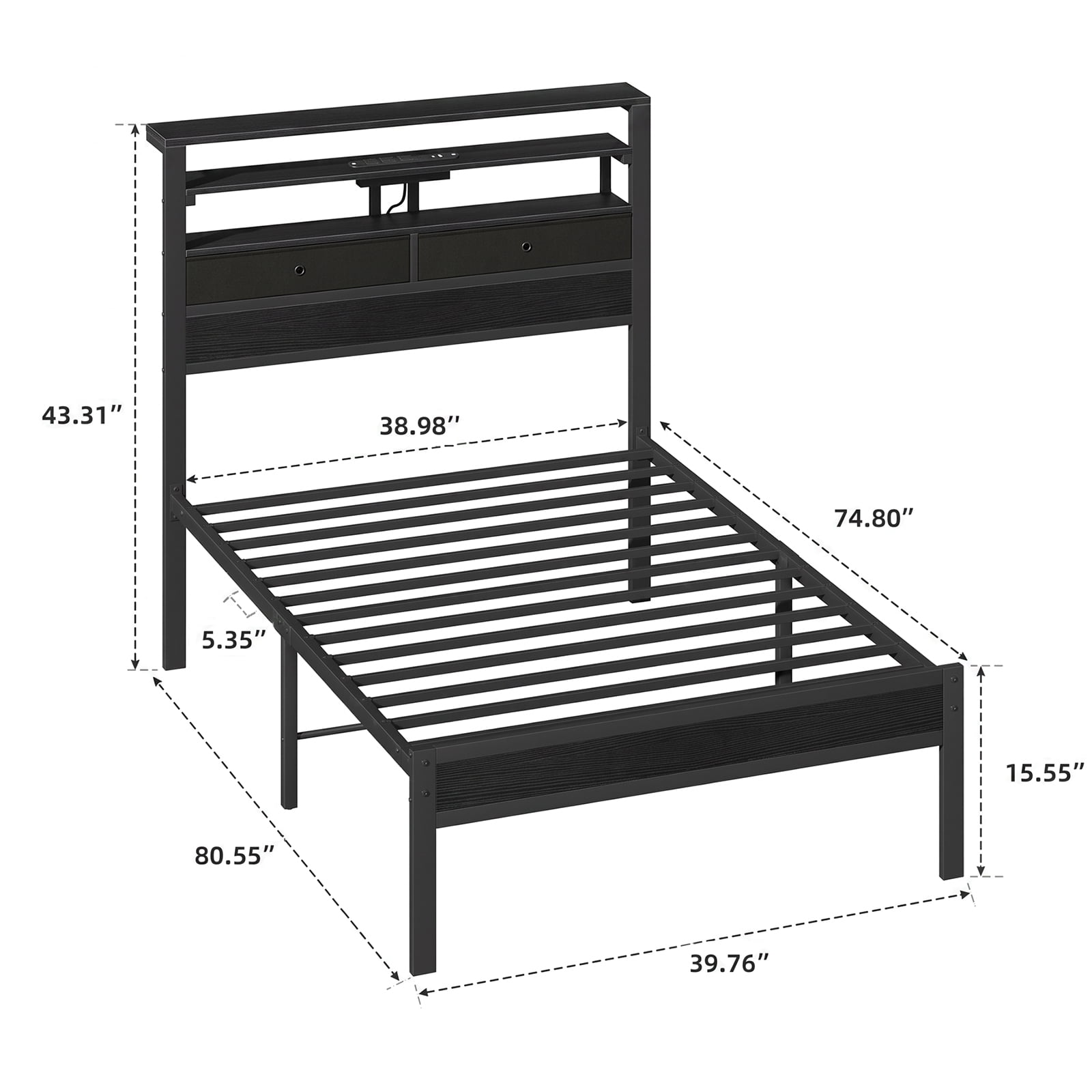 Alvantor Bed Frame with Storage Headboard, Sturdy Metal Platform Bed Frame with LED Lights and Charging Station, Easy Assembly, No Box Spring Needed, Noise Free
